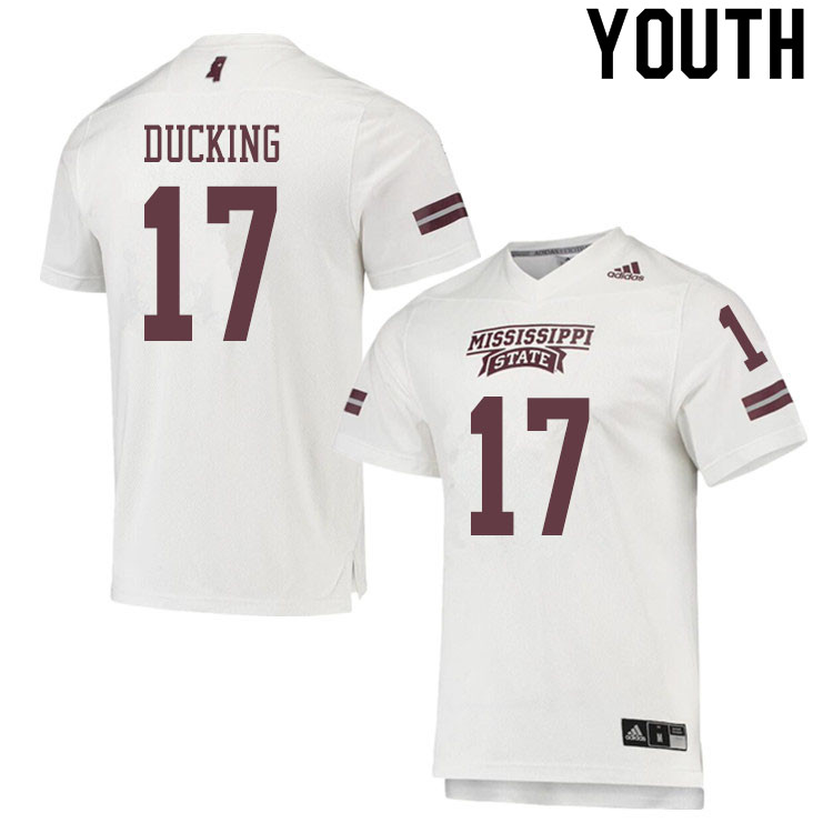 Youth #17 Caleb Ducking Mississippi State Bulldogs College Football Jerseys Sale-White - Click Image to Close